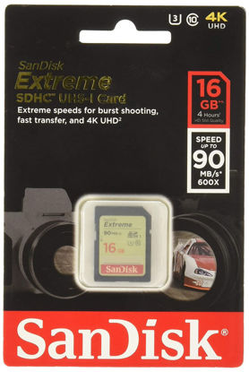 Picture of SanDisk Extreme SDHC, SDXNE 16GB, U3, C10, UHS-I, 90MB/s R, 40MB/s W, 4x6, Lifetime Limited